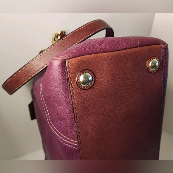 Coach Genuine Pebbled Leather Berry w/Camel Accents Hampton Satchel Bag - Picture 13 of 16